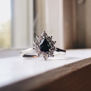 Sterling Silver Topaz Pear Cut Halo CZ Ring Size 7